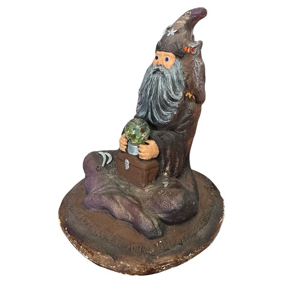 Fantasy Wizard Gnome Figurine “H. Craft” Signed Owl Crystal Ball Decor - Picture 5 of 12